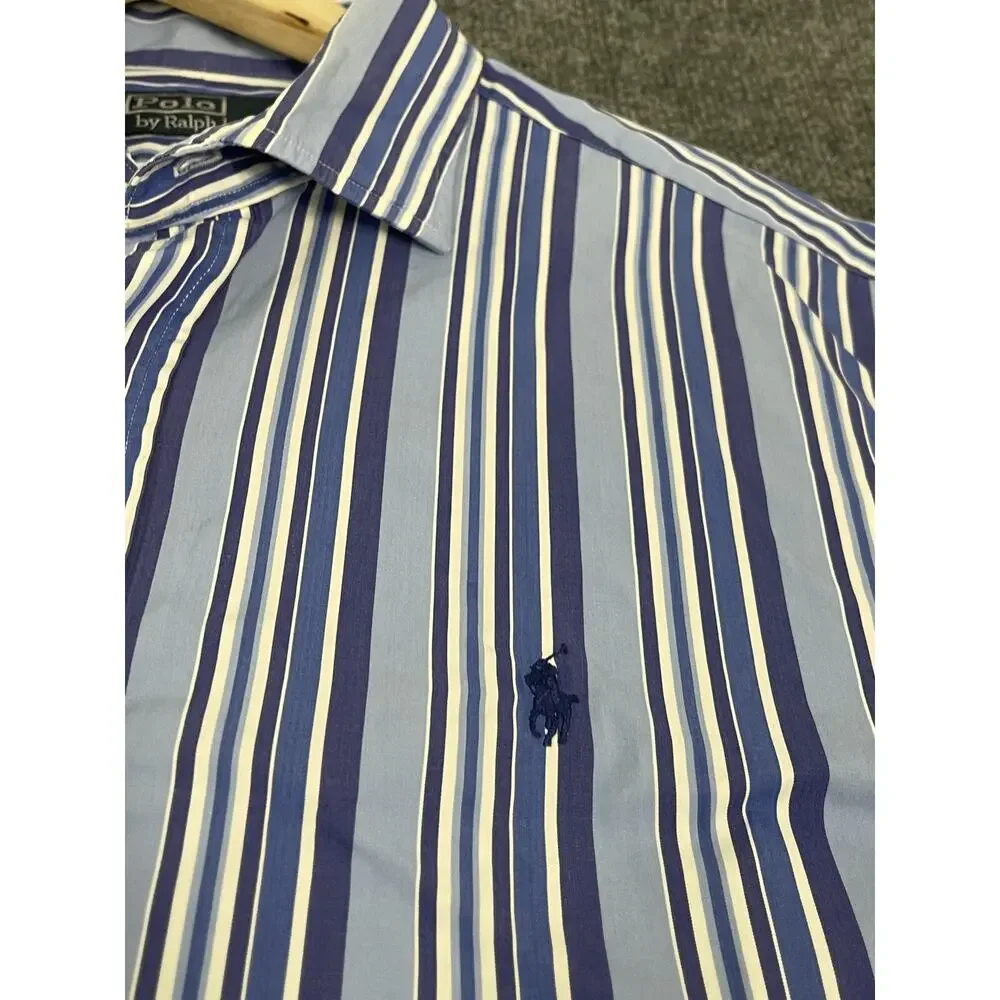 Polo Ralph Lauren Shirt Mens Extra Large Button Up Blue Striped Long Sleeve N253